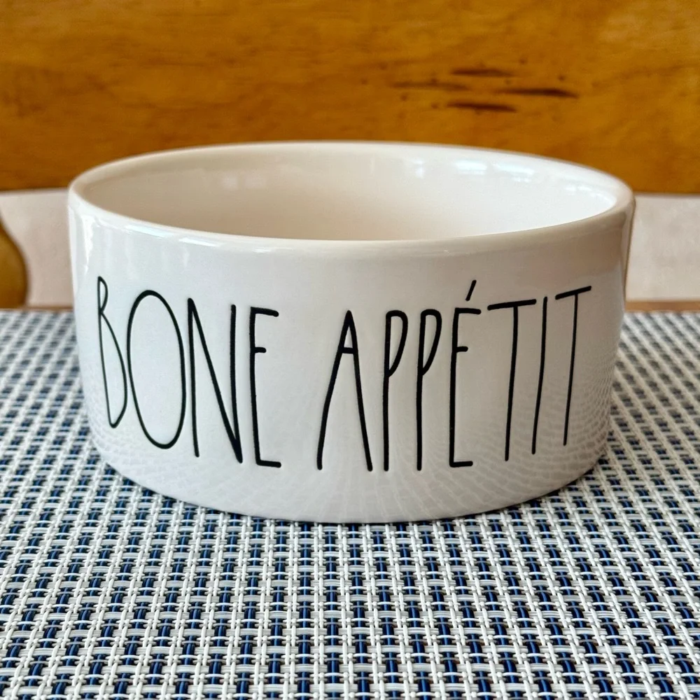 Rae Dunn BONE APPETIT Ceramic Large Dog/Pet Food or Water Bowl BRAND NEW!!